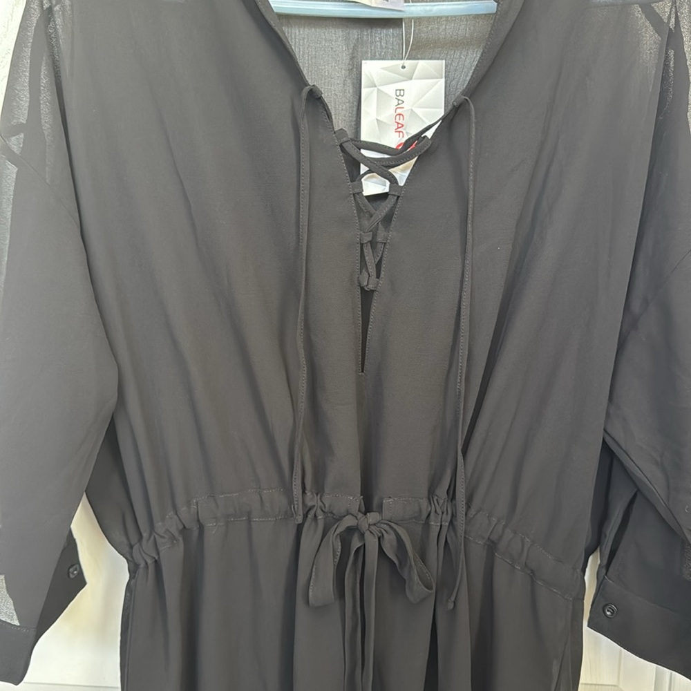NWT Bayleaf Black Sheer swimsuit cover up dress with Drawstring Waist